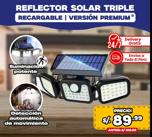 REFLECTOR LED SOLAR 3 CABEZALES AJUSTABLES EXTERIOR